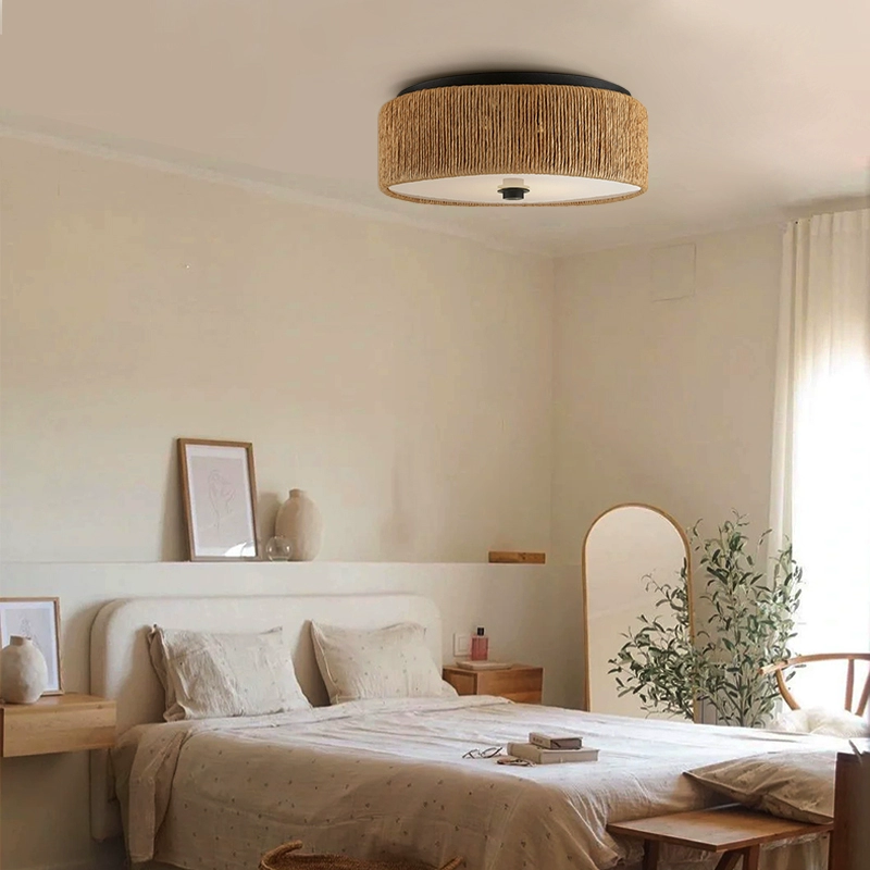 Brownell Rattan Drum Light - Flush Mount
