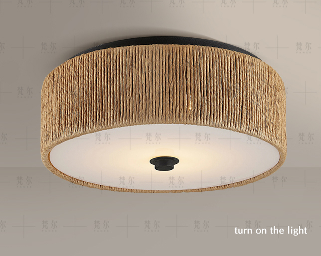 Brownell Rattan Drum Light - Flush Mount