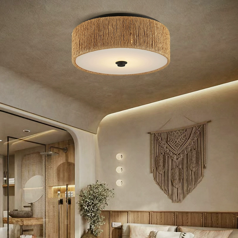 Brownell Rattan Drum Light - Flush Mount