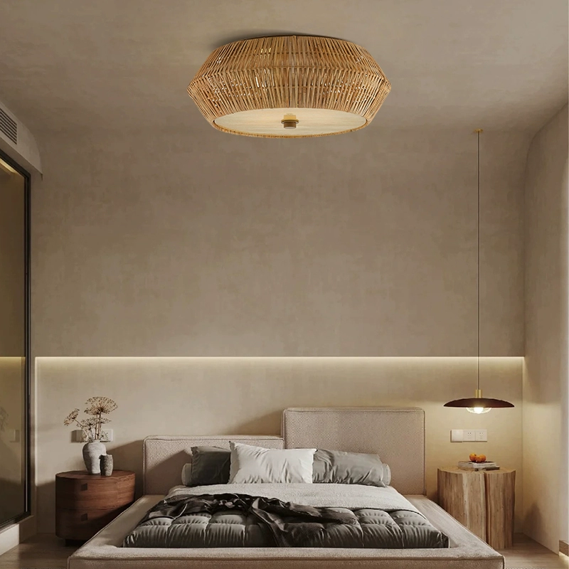 Brownell Rattan Drum Light - Flush Mount