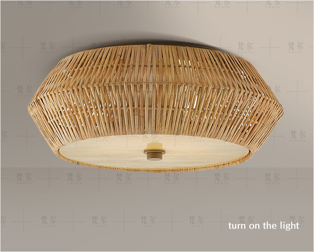 Brownell Rattan Drum Light - Flush Mount