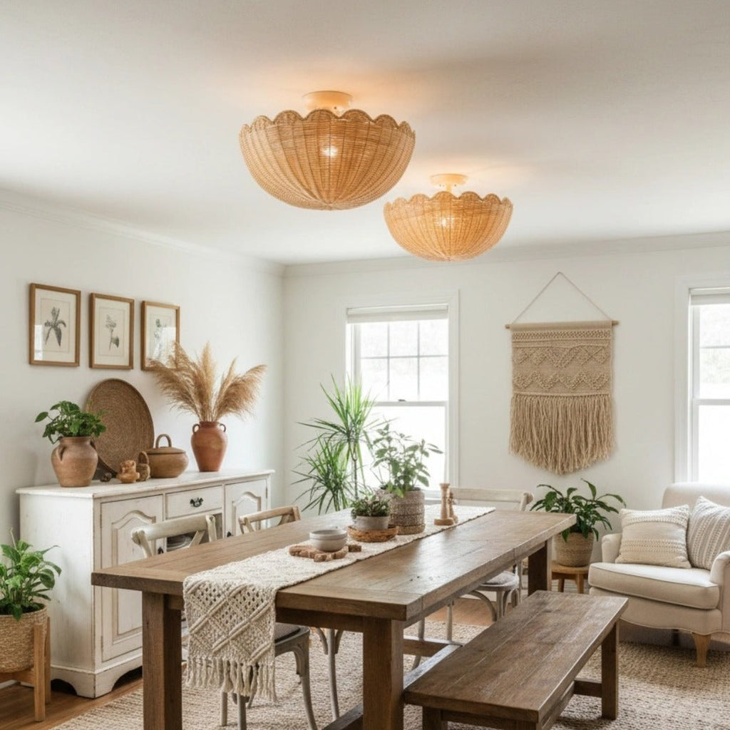Bubble Rattan Flower Ceiling Light – Scallop Shape