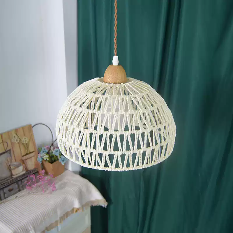 Campana Small White Rattan Dome Basket Pendant Light