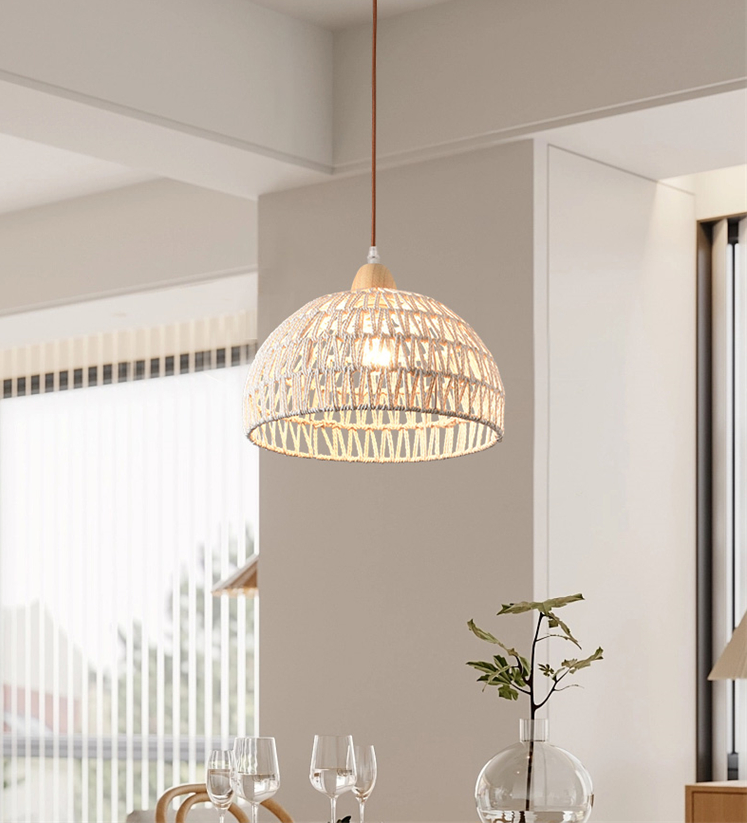 Campana Small White Rattan Dome Basket Pendant Light