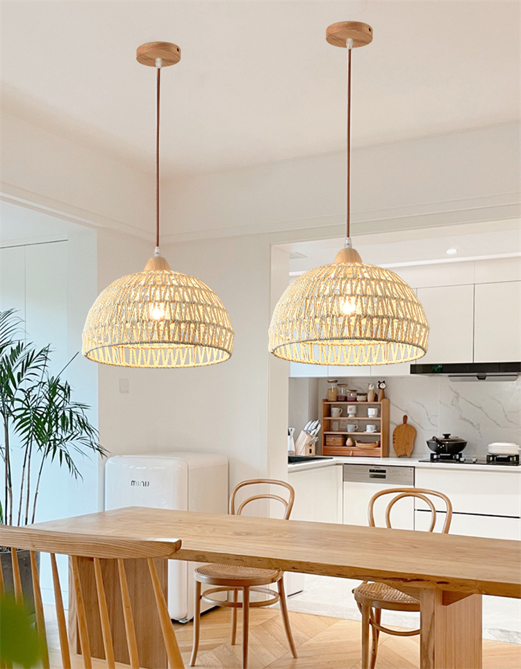 Campana Small White Rattan Dome Basket Pendant Light