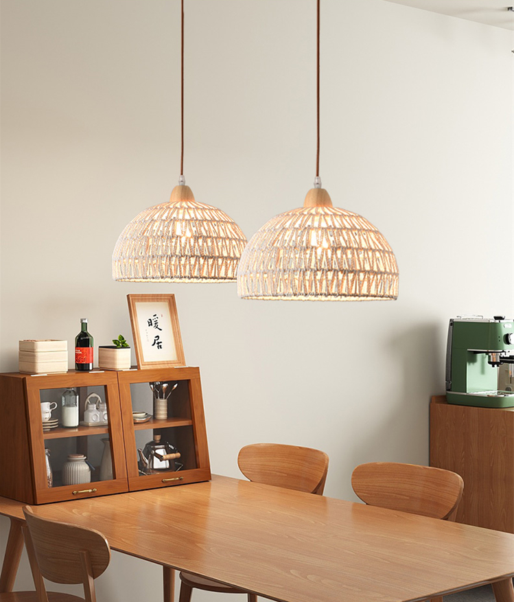 Campana Small White Rattan Dome Basket Pendant Light