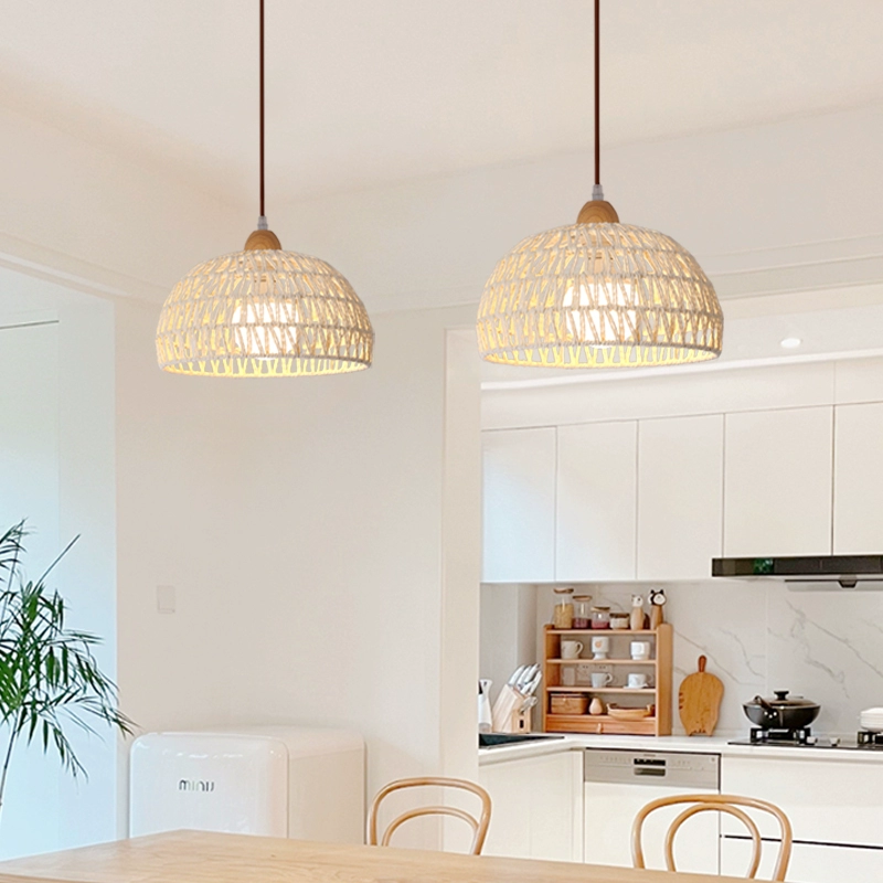 Campana Small White Rattan Dome Basket Pendant Light