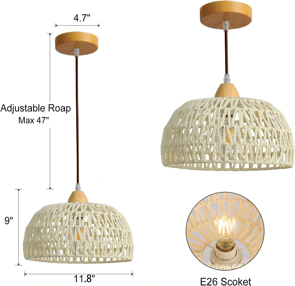 Campana Small White Rattan Dome Basket Pendant Light