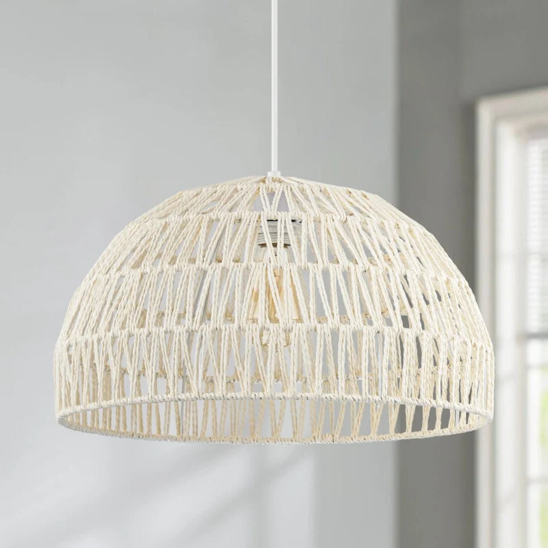 Campana Small White Rattan Dome Basket Pendant Light
