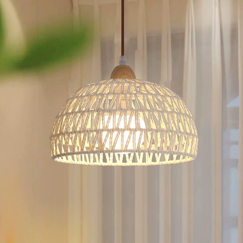 Campana Small White Rattan Dome Basket Pendant Light