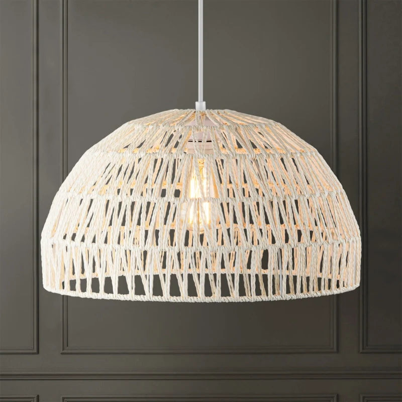 Campana Small White Rattan Dome Basket Pendant Light