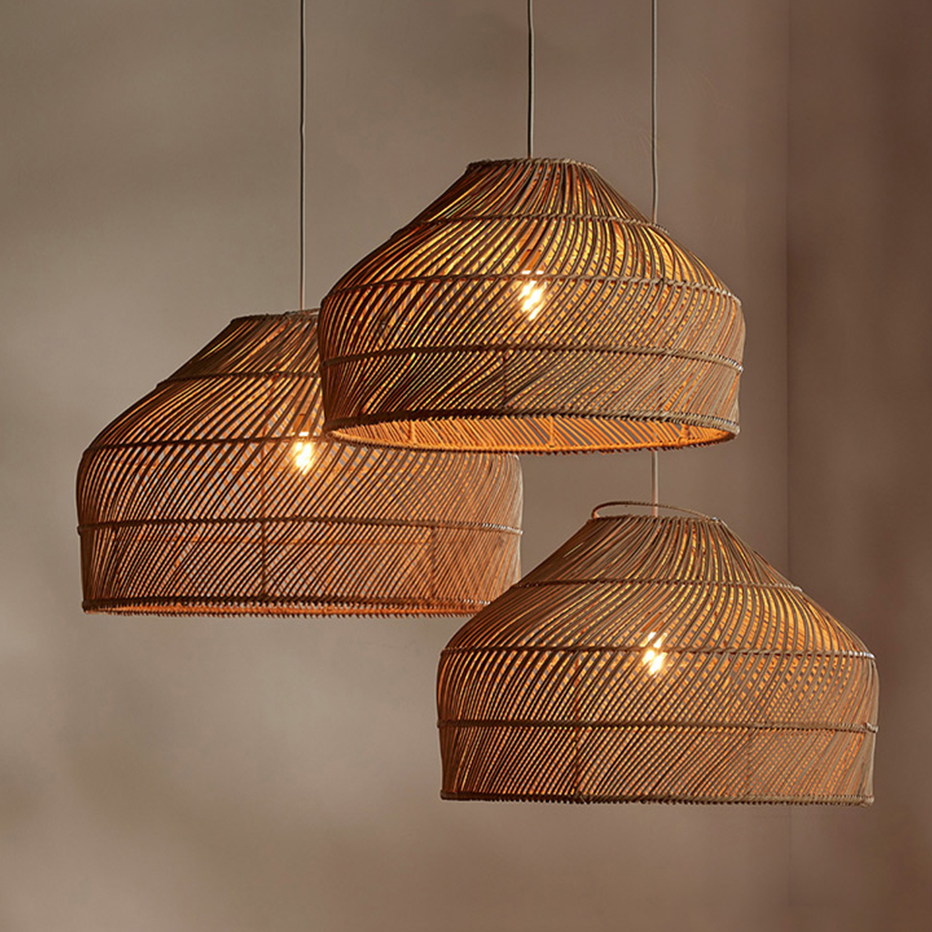 Cocoa Dome Rattan Pendant Light Over Farmhouse Kitchen Island