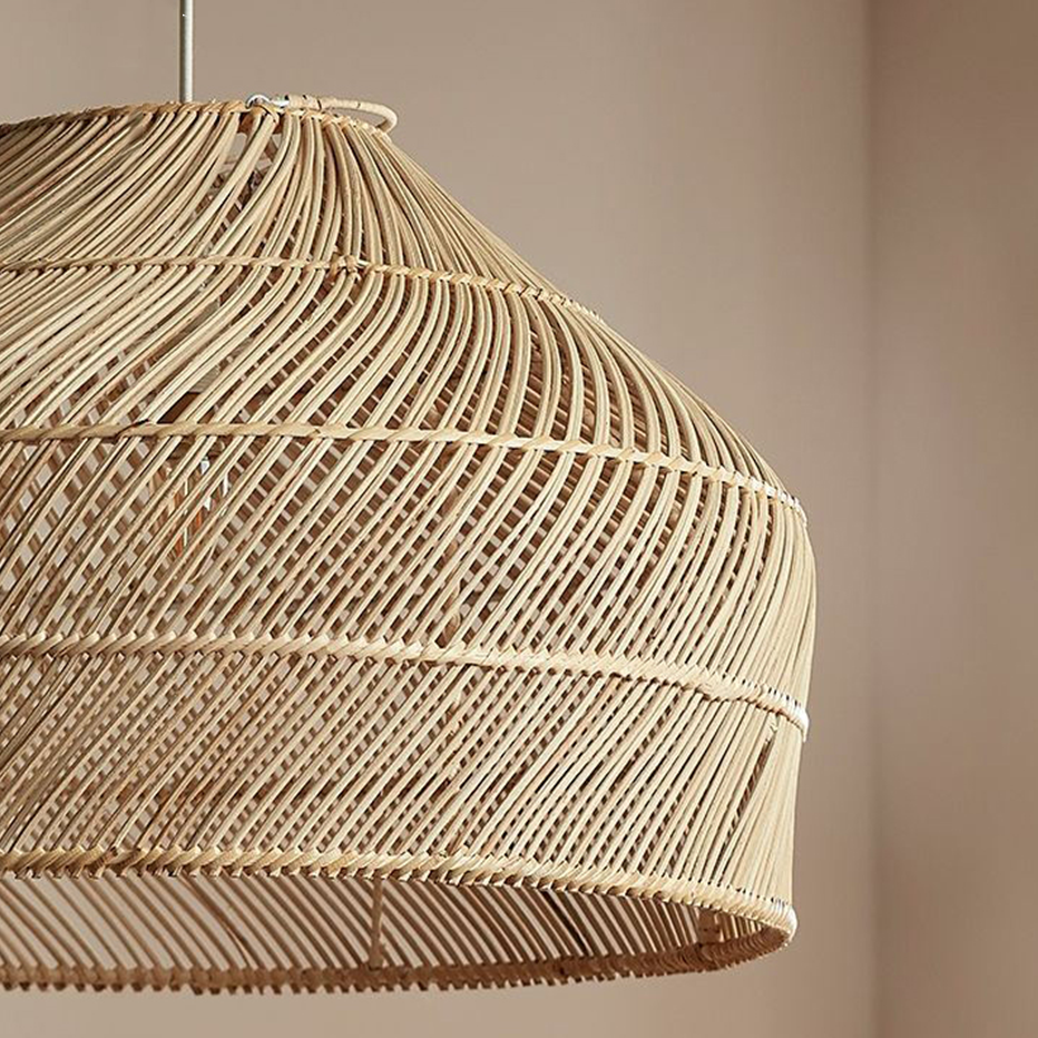Cocoa Dome Rattan Pendant Light Over Farmhouse Kitchen Island