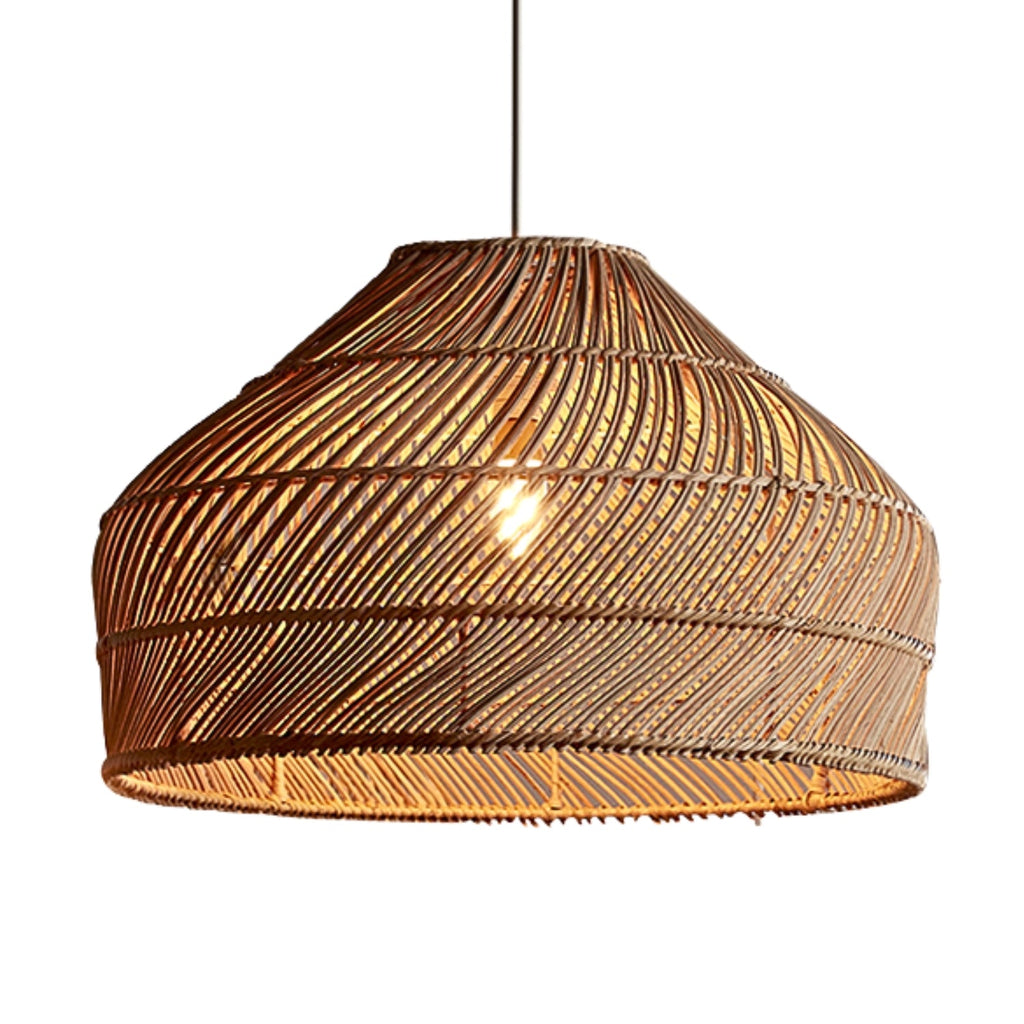 Cocoa Dome Rattan Pendant Light Over Farmhouse Kitchen Island