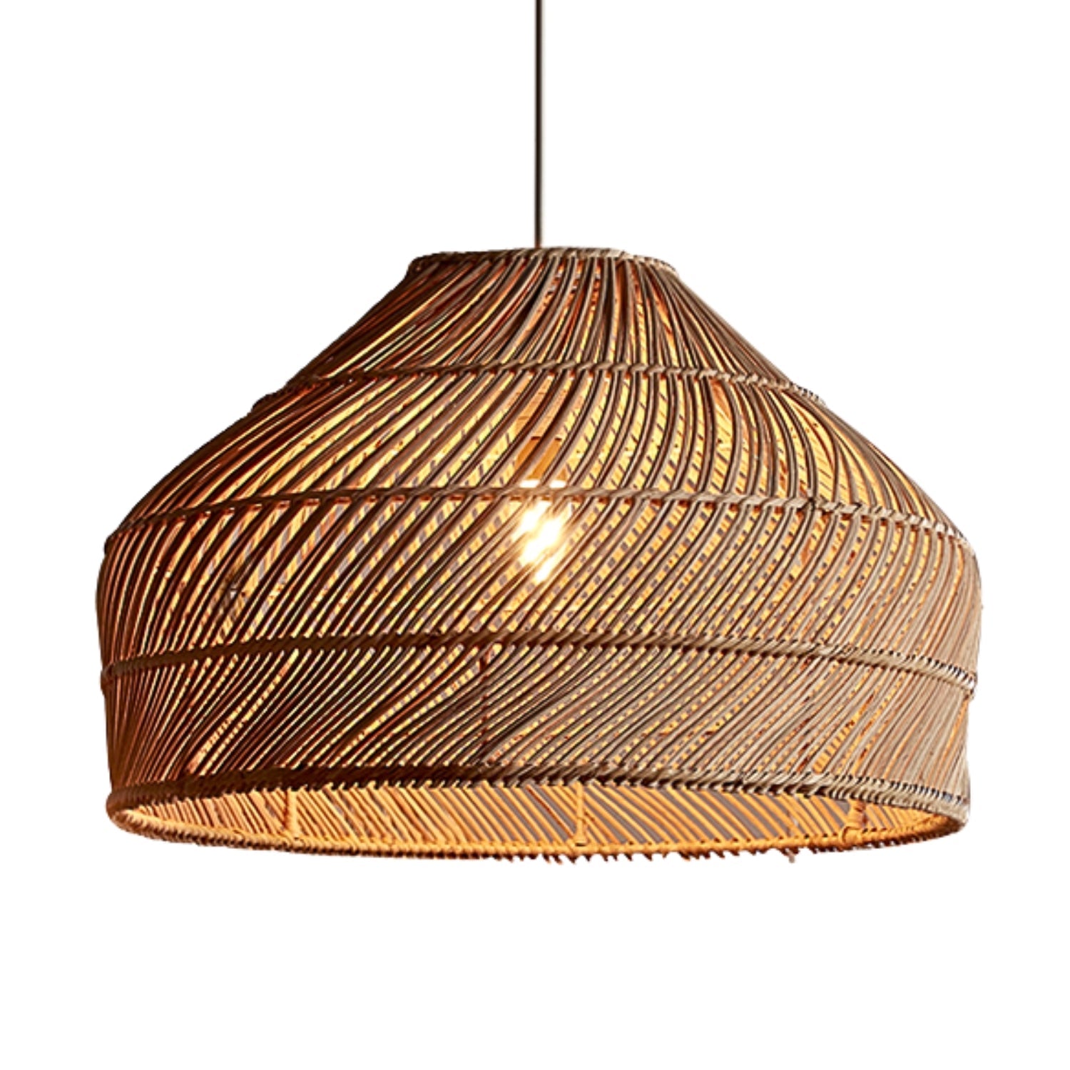 Cocoa Dome Rattan Pendant Light Over Farmhouse Kitchen Island