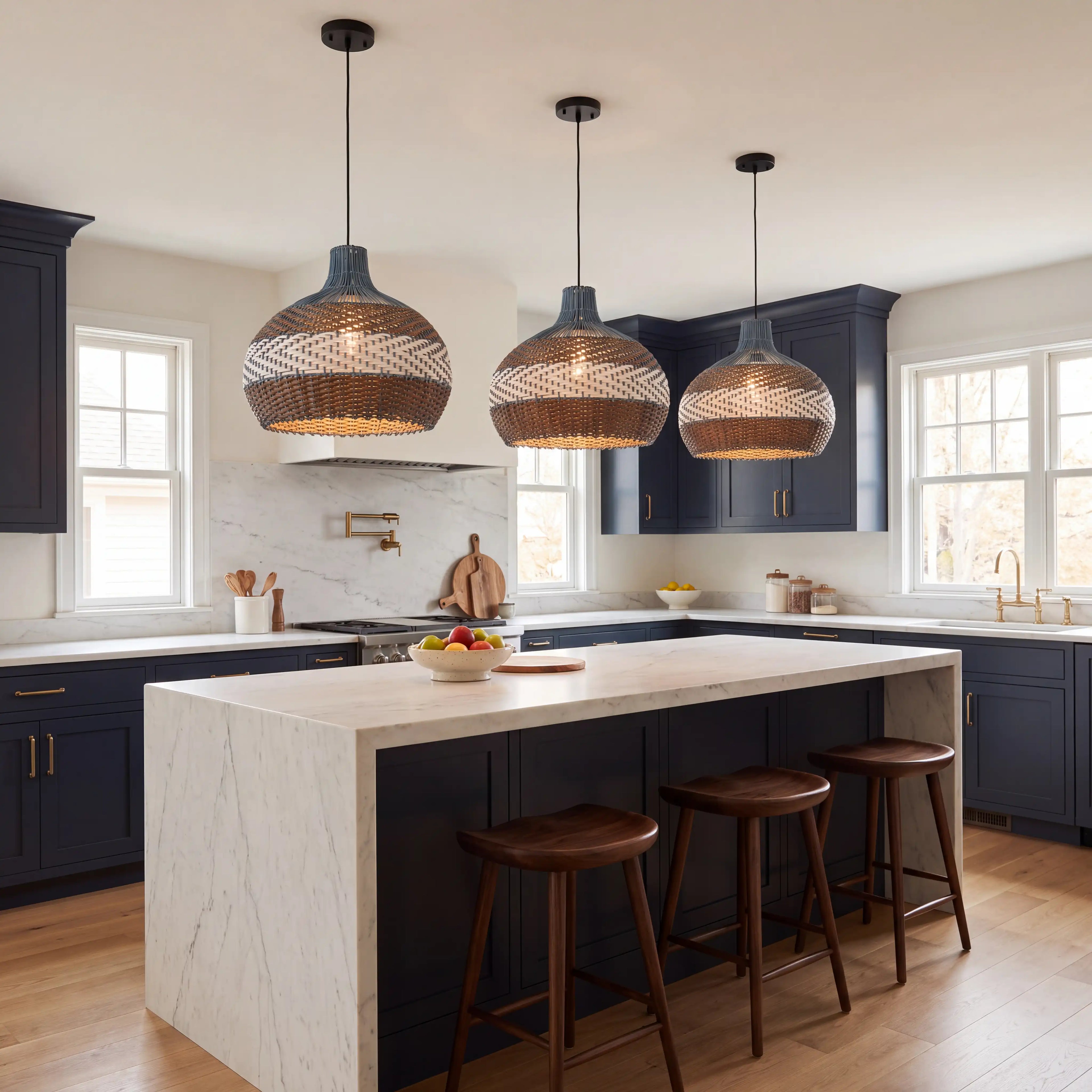 Courtland Blue Rattan Pendant Light