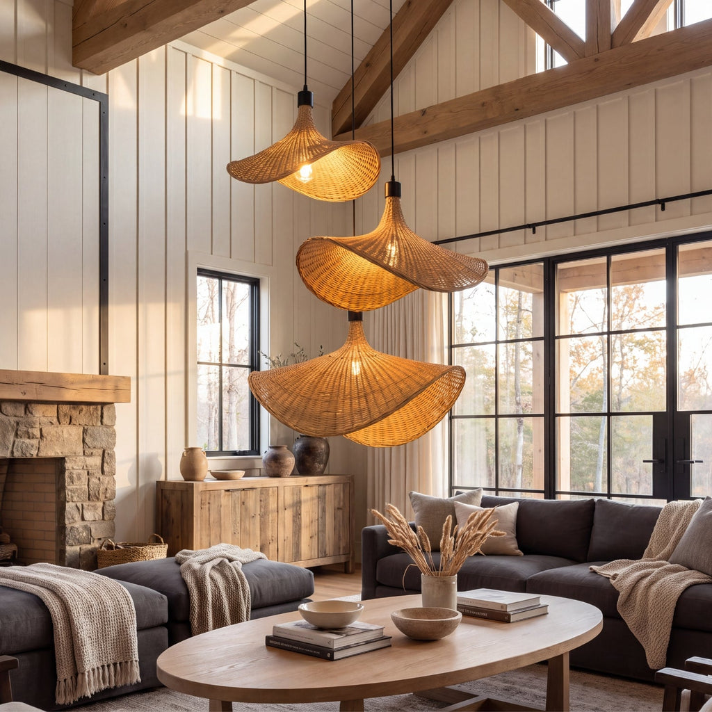 Ellie Straw Hat 3 Light Rattan Pendant