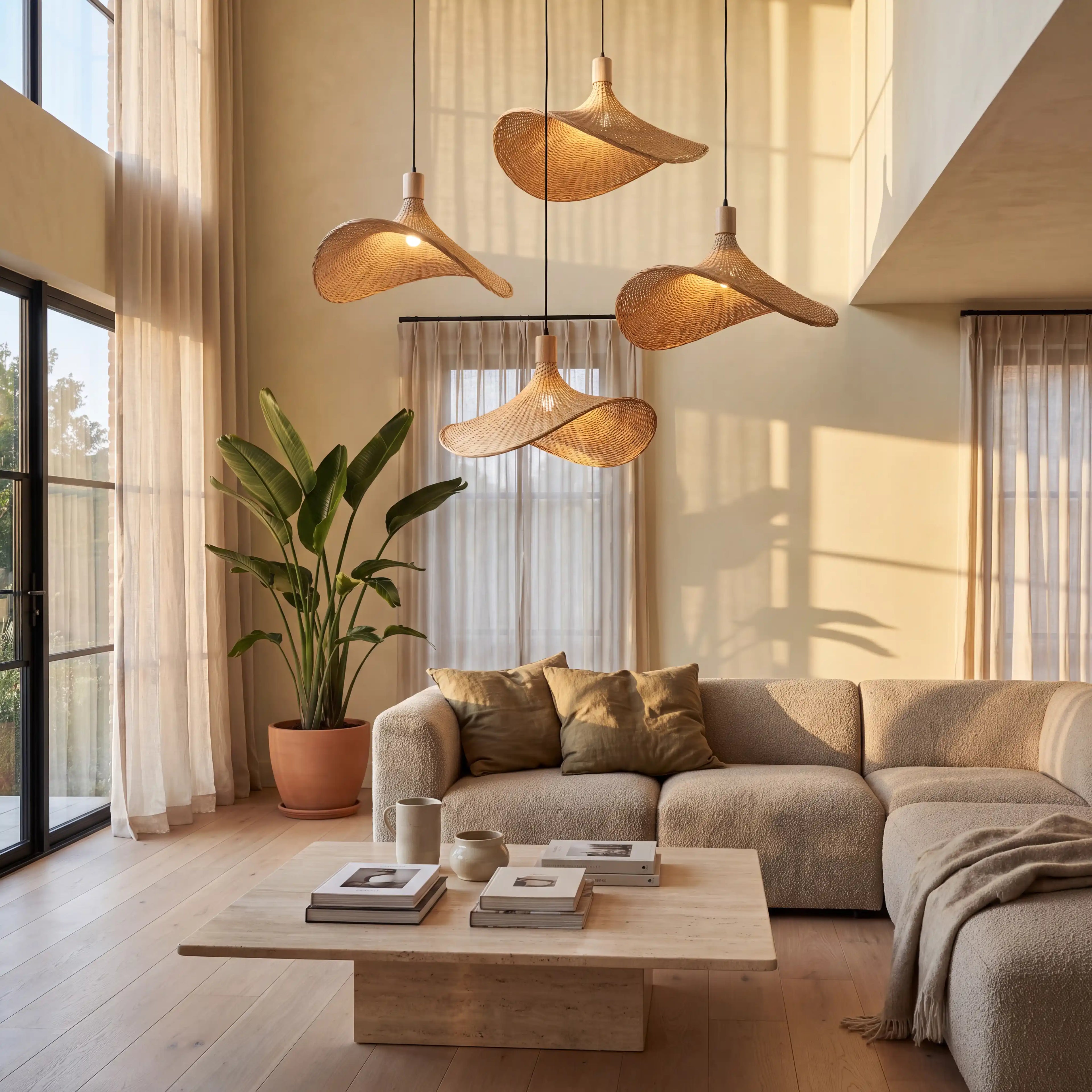 Ellie Straw Hat 3 Light Rattan Pendant