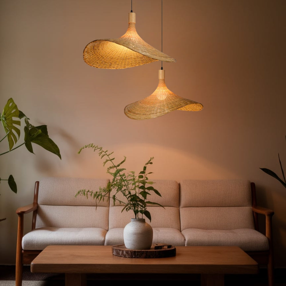 Ellie Straw Hat 3 Light Rattan Pendant