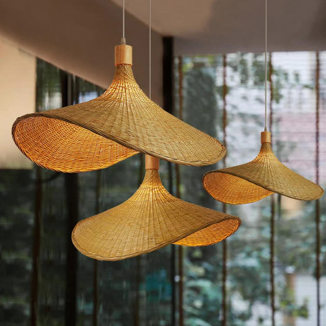 Ellie Straw Hat 3 Light Rattan Pendant