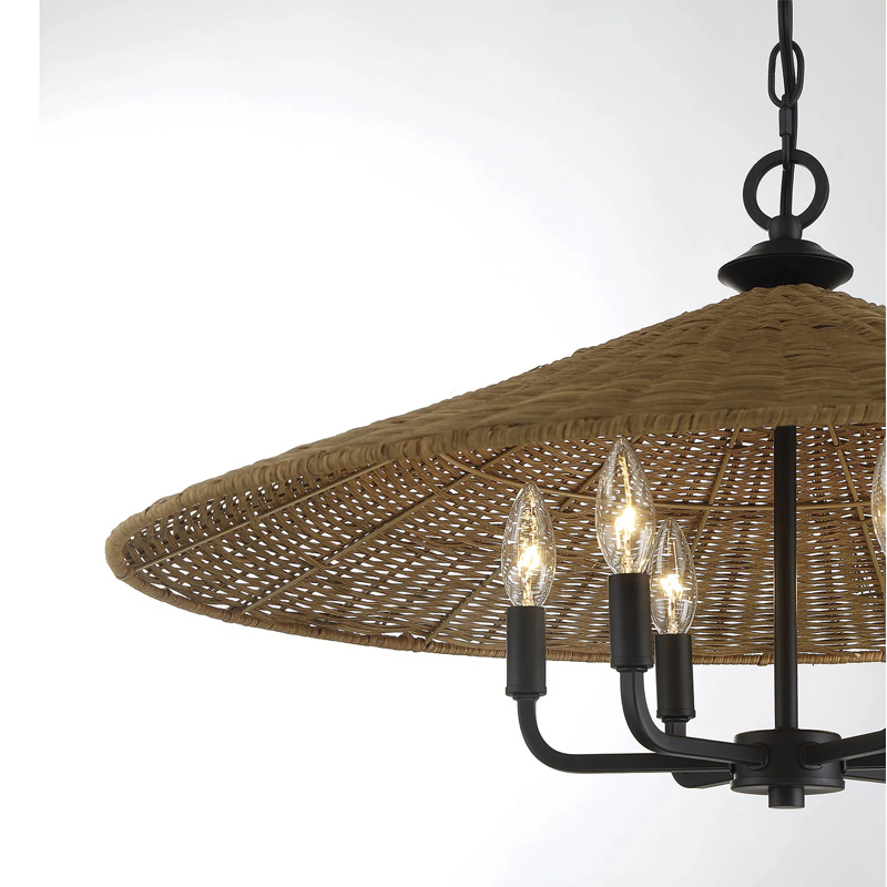 Eman Dark Wicker Pendant Light Shade - Black Socket 6 Bulbs