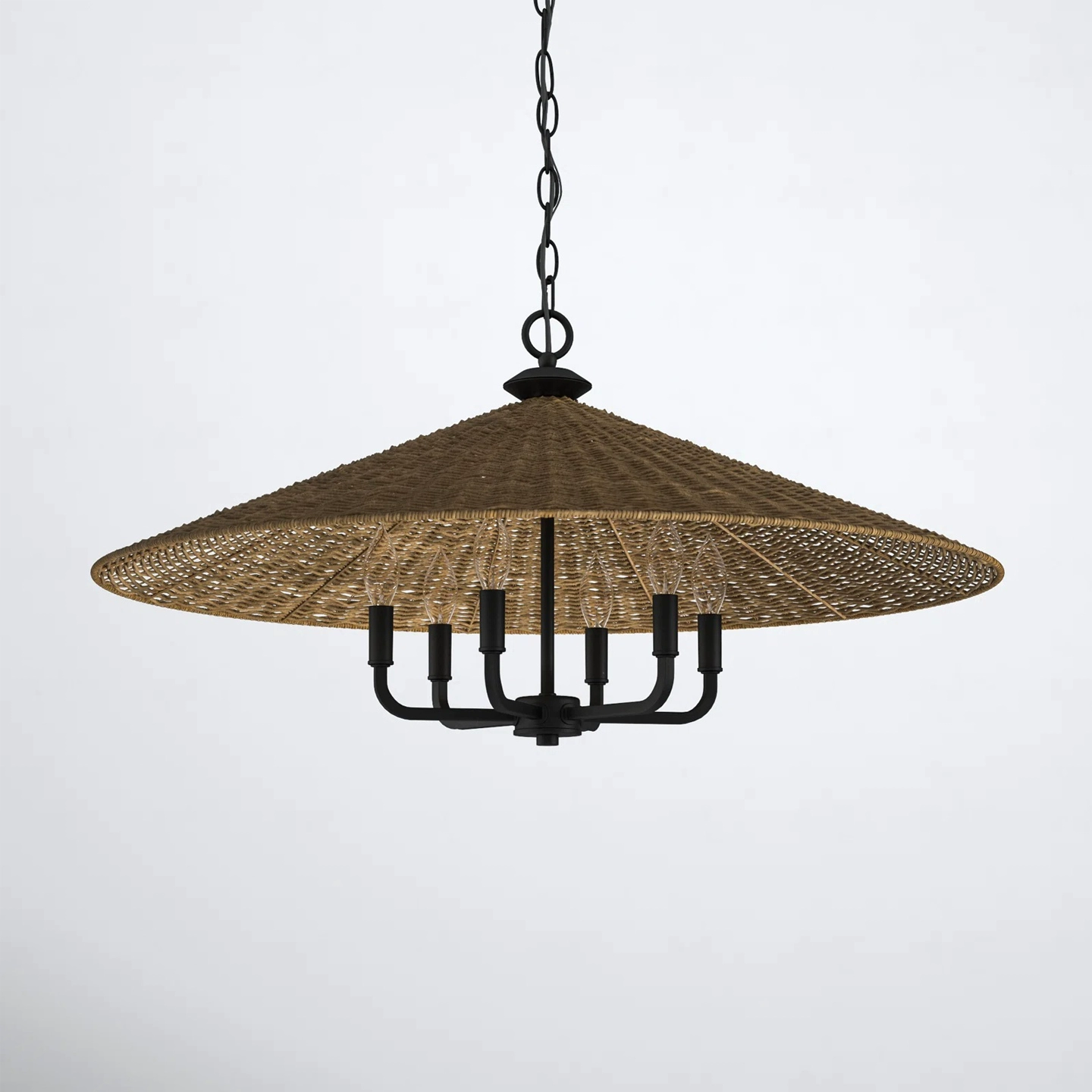 Eman Dark Wicker Pendant Light Shade - Black Socket 6 Bulbs