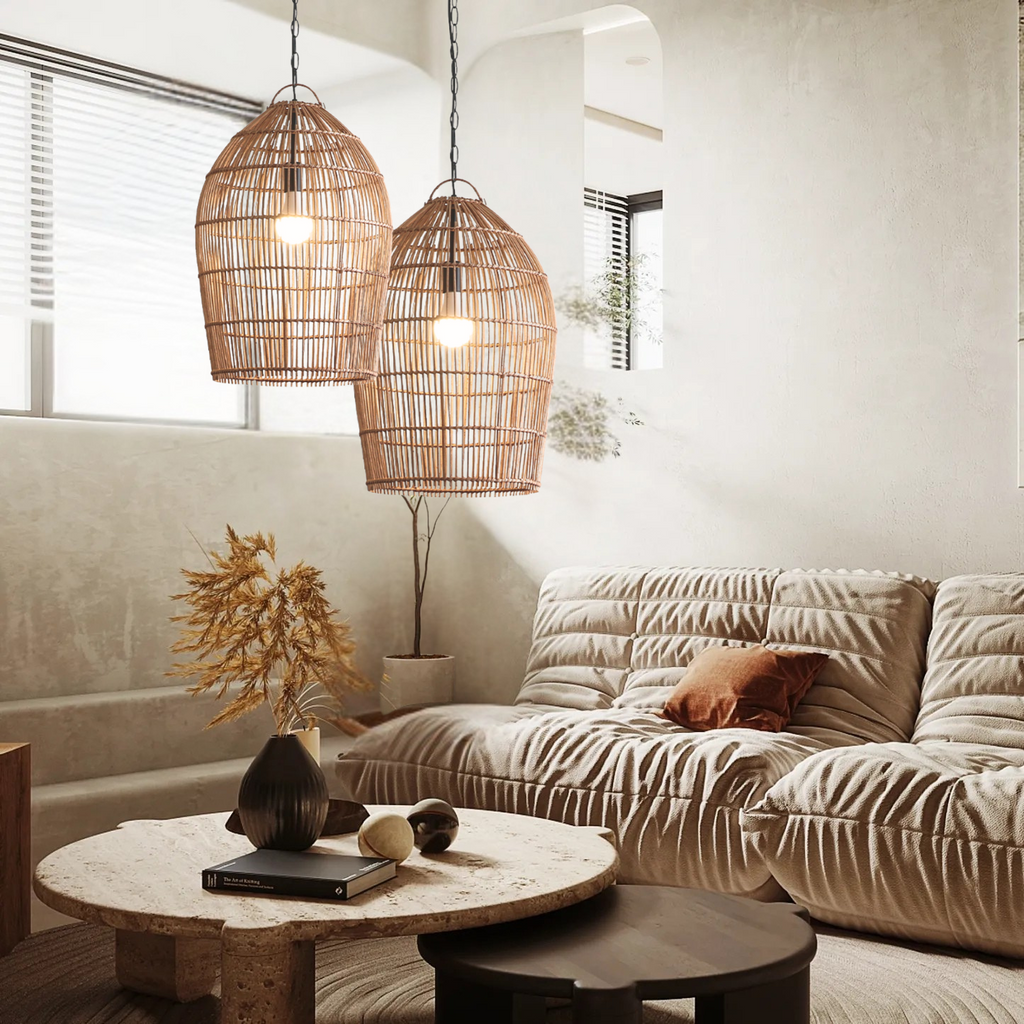 Fish-trap Boho Rustic Rattan Pendant Light For Kitchen Island
