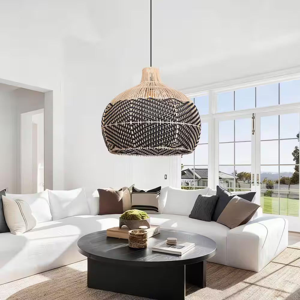 Florida Black Rattan Wicker Pendant Light For Kitchen Island