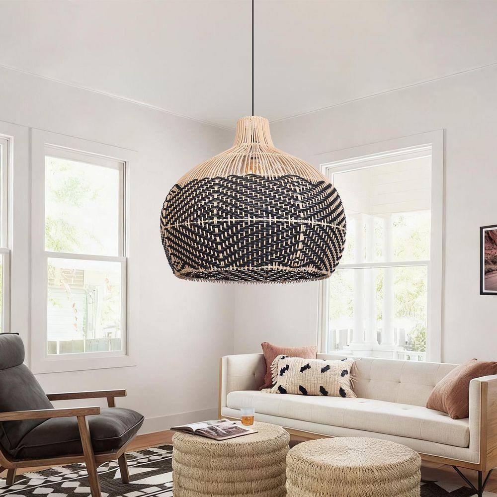 Florida Black Rattan Wicker Pendant Light For Kitchen Island