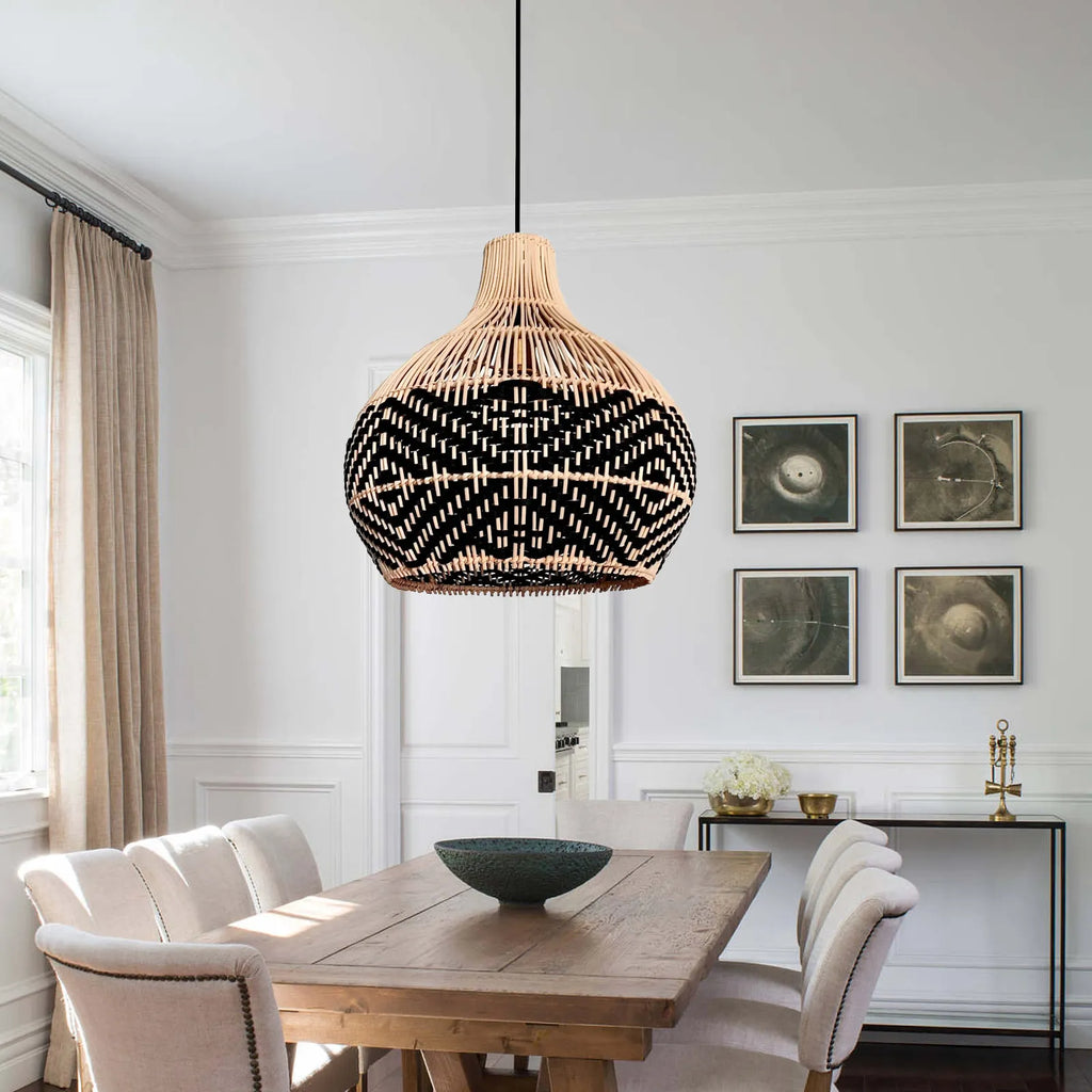 Florida Black Rattan Wicker Pendant Light For Kitchen Island