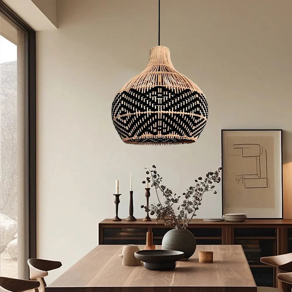 Florida Black Rattan Wicker Pendant Light For Kitchen Island