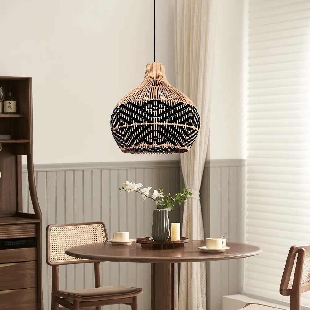 Florida Black Rattan Wicker Pendant Light For Kitchen Island
