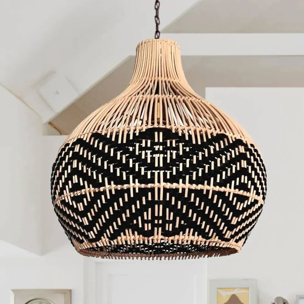 Florida Black Rattan Wicker Pendant Light For Kitchen Island