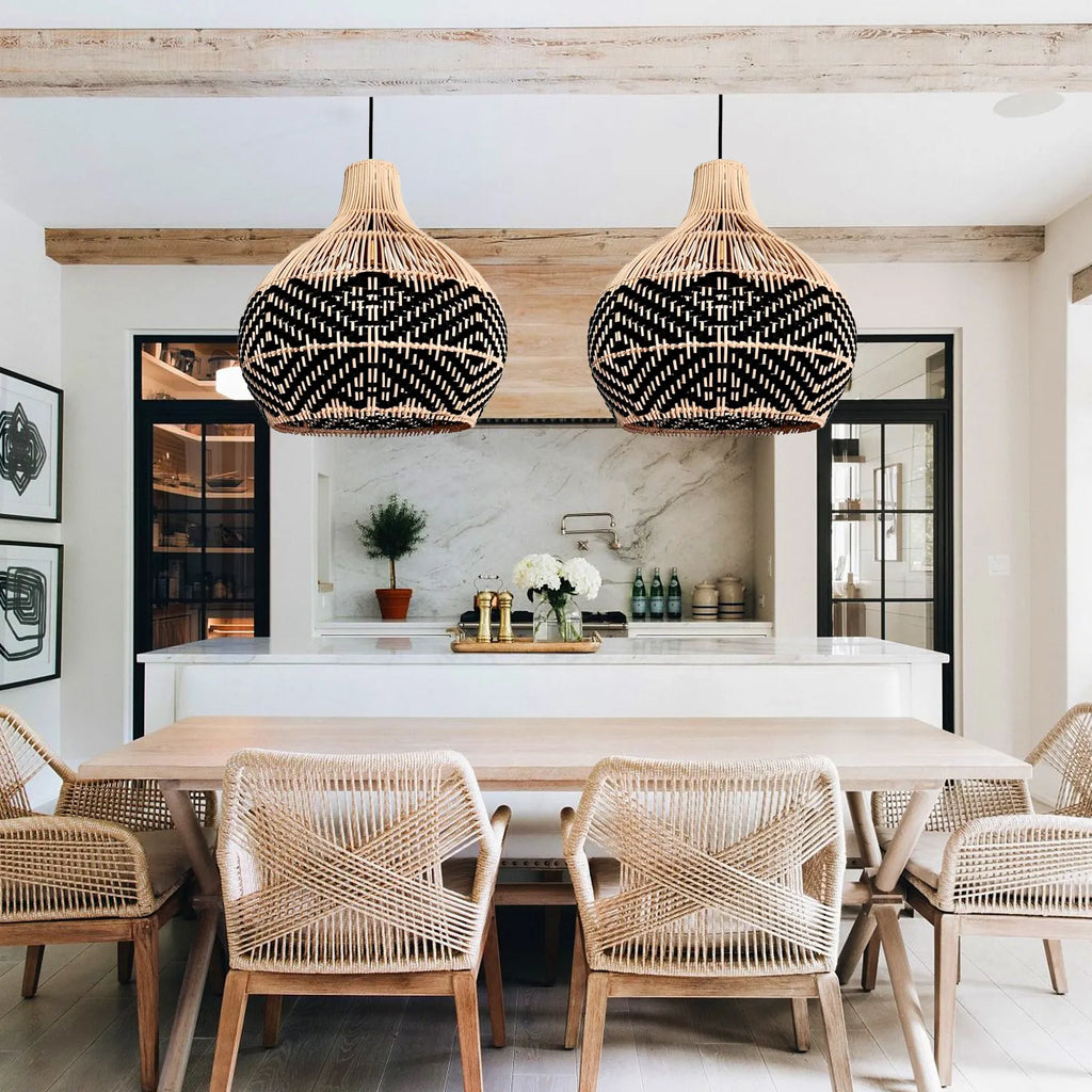 Florida Black Rattan Wicker Pendant Light For Kitchen Island