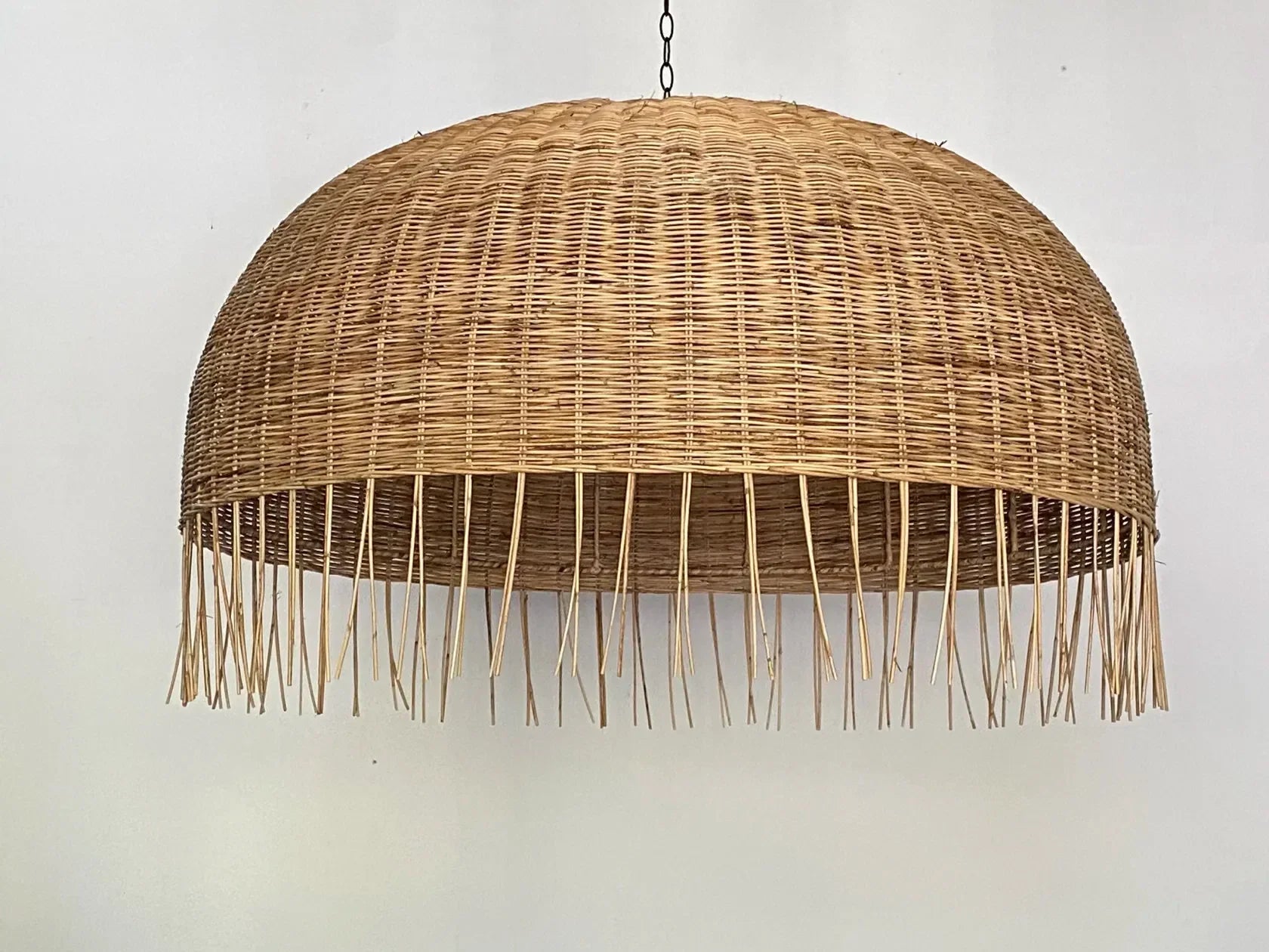 Frayed Rattan Wicker Dome Pendant Light