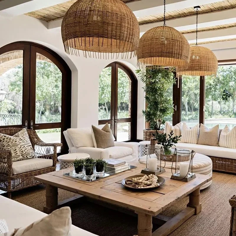 Frayed Rattan Wicker Dome Pendant Light