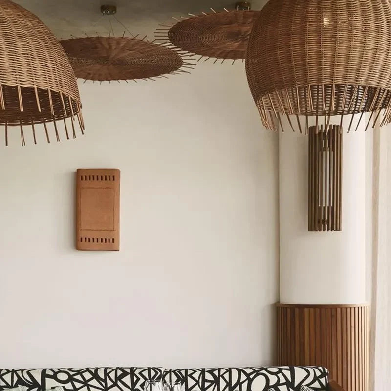 Frayed Rattan Wicker Dome Pendant Light