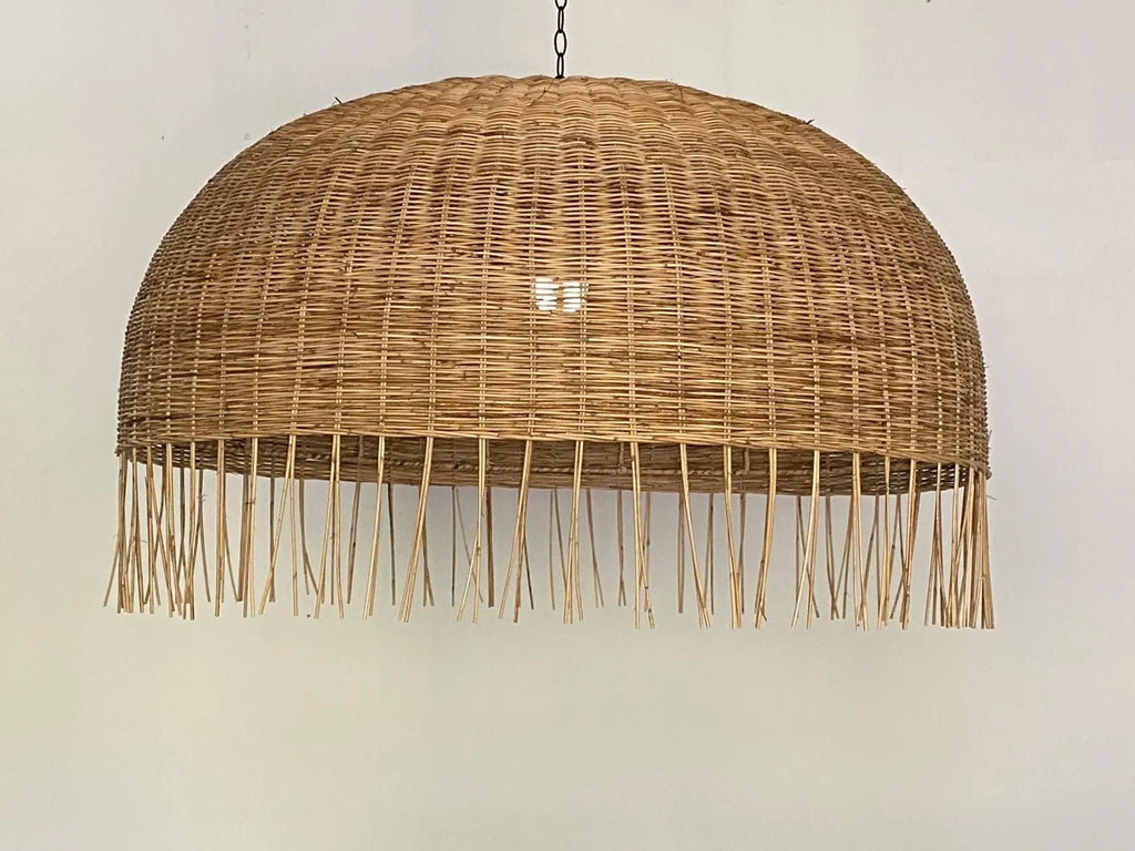 Frayed Rattan Wicker Dome Pendant Light