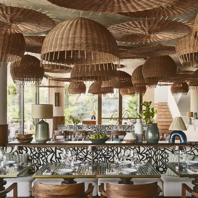 Frayed Rattan Wicker Dome Pendant Light