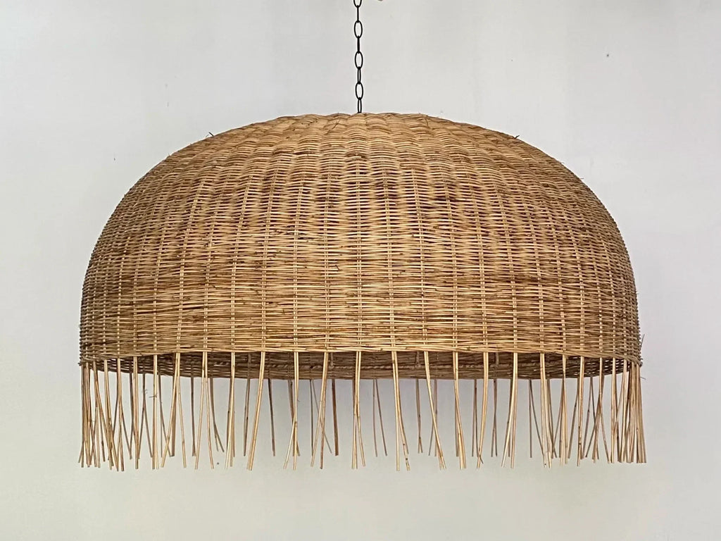 Frayed Rattan Wicker Dome Pendant Light