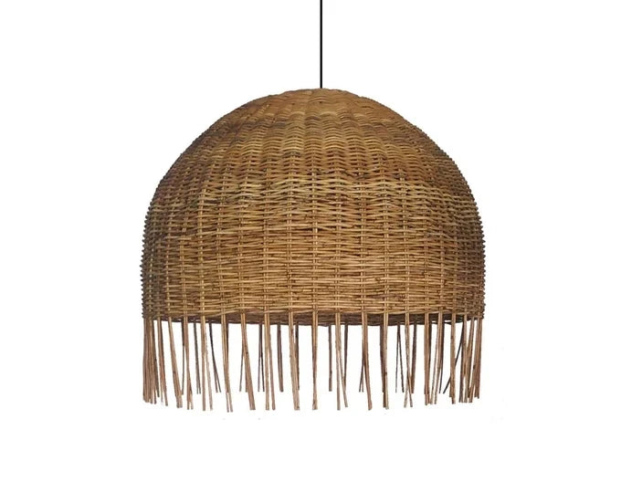 Frayed Rattan Wicker Dome Pendant Light