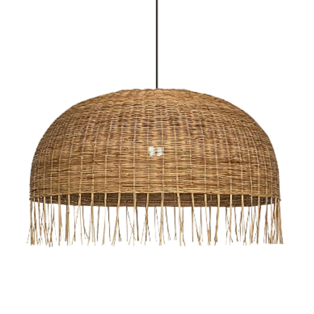 Frayed Rattan Wicker Dome Pendant Light