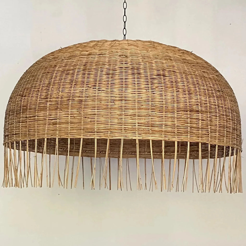 Frayed Rattan Wicker Dome Pendant Light