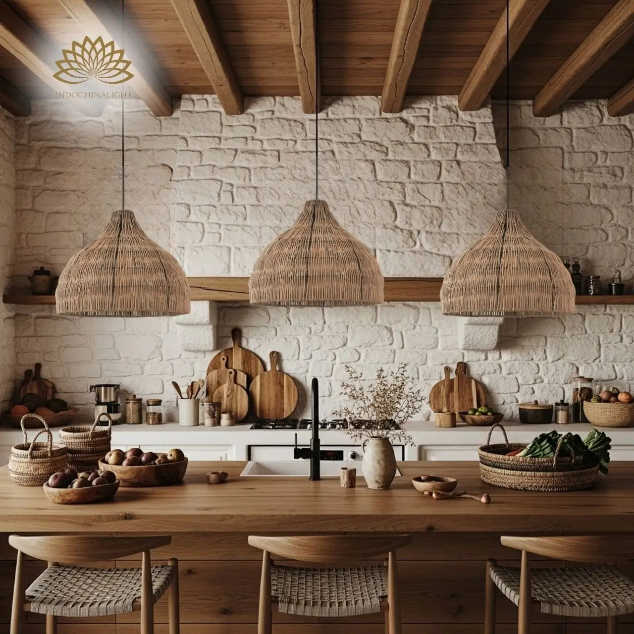 Garlic Coastal Rattan Kitchen Pendant Light
