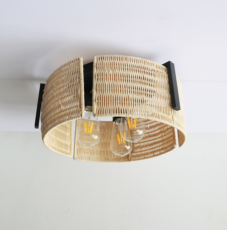 3-Light Grove Rattan Wicker Drum Flush Mount