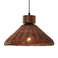 Hakka Conical Dark Brown Rattan Pendant Light - Small Basket Weave