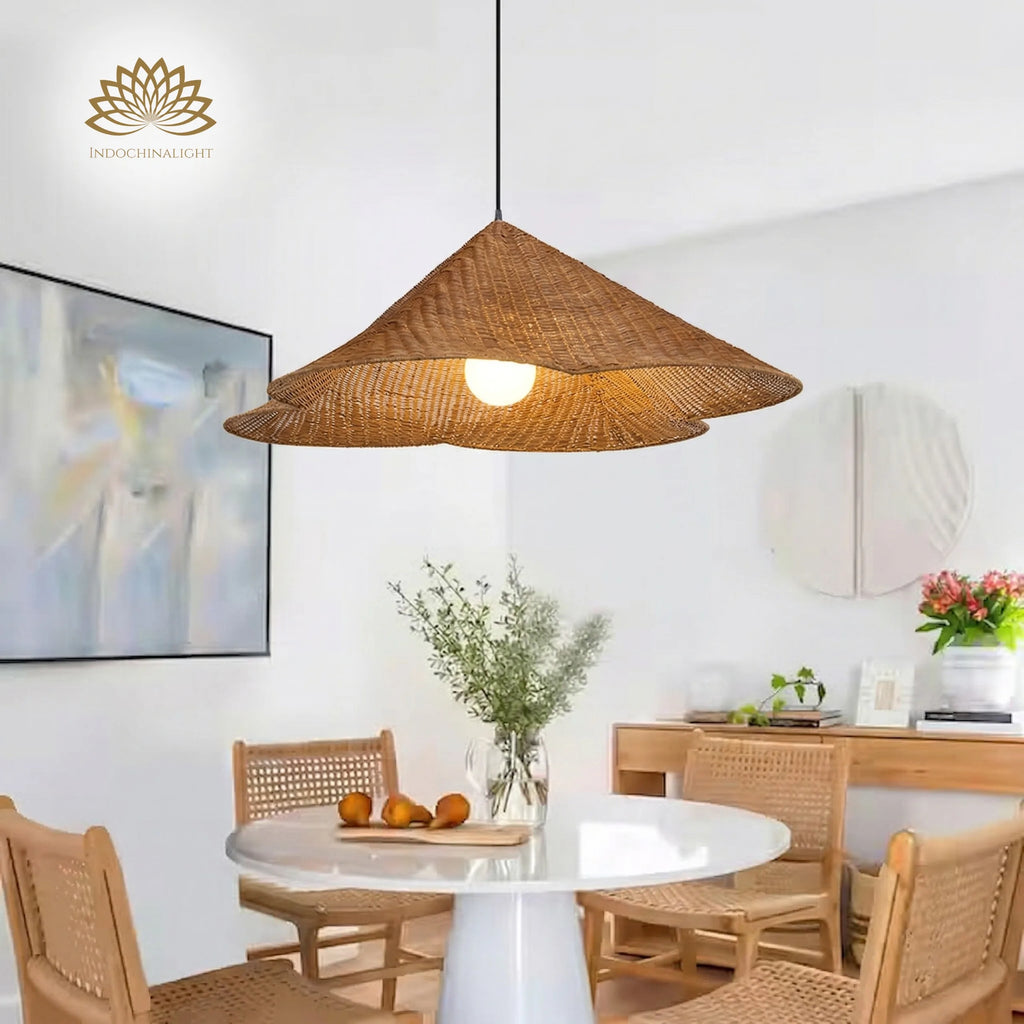 Kalani Scallop Rattan Pendant Light – Cone Shade