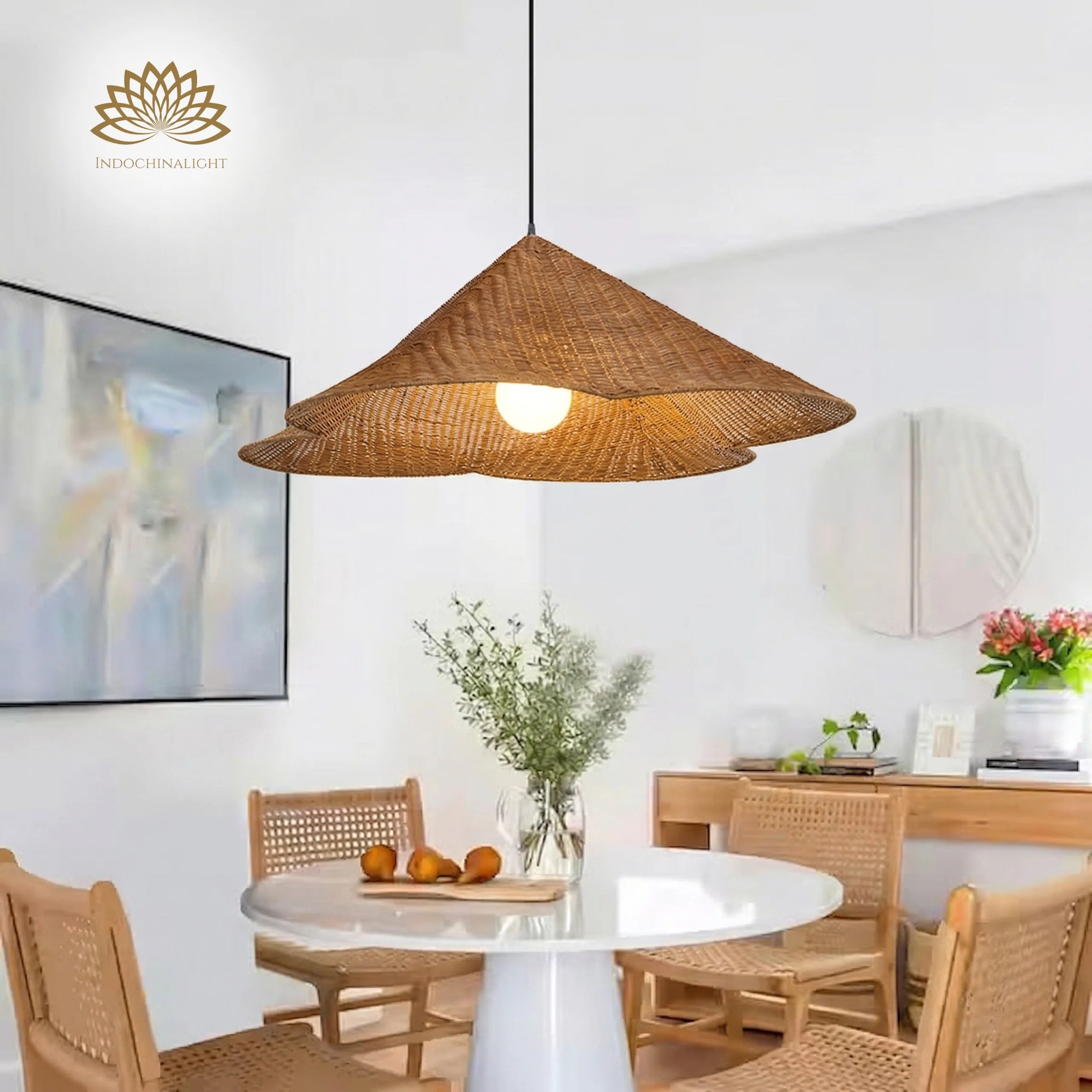 Kalani Scallop Rattan Pendant Light – Cone Shade