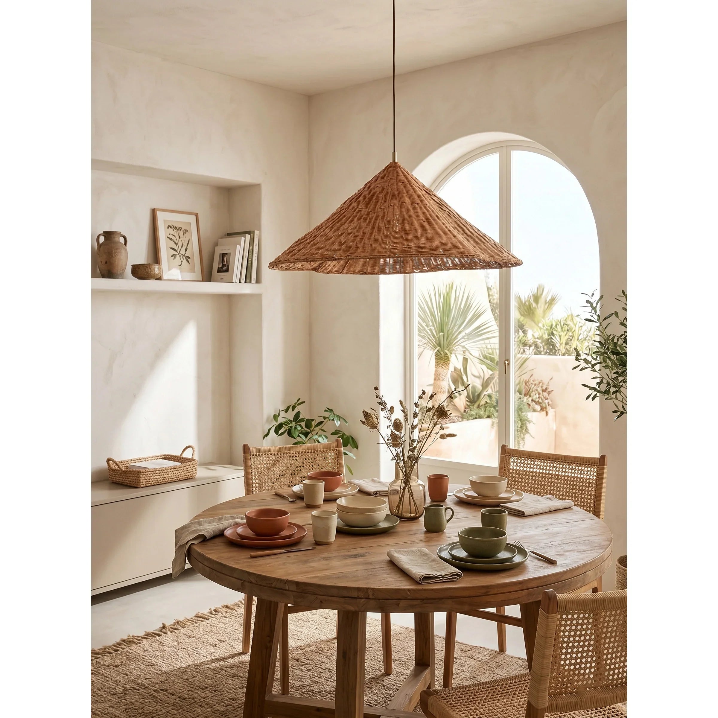 Kalani Scallop Rattan Pendant Light – Cone Shade