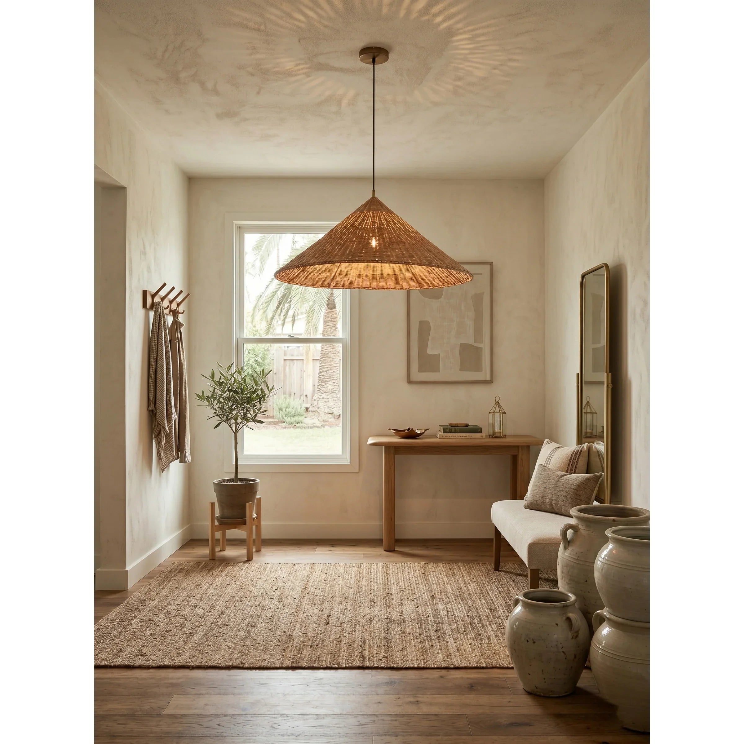 Kalani Scallop Rattan Pendant Light – Cone Shade
